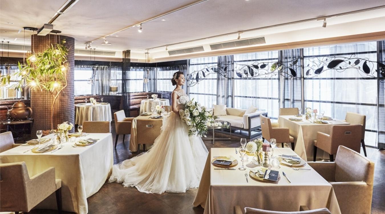 水戸芸術館 Wedding。パーティー会場のレストラン『チャイナテラス』は50名まで着席可能。温かな自然光が注がれる空間で和やかな時間を過ごせます