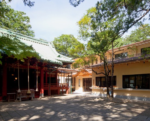 赤坂氷川神社。アクセス・ロケーション。天然記念物である樹齢400年のイチョウが静かに見守る境内