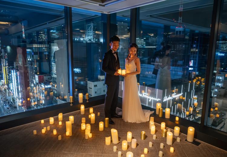 THE GRAND GINZA(ザ グラン銀座)。挙式会場。銀座の夜景に包まれるロマンチックなナイトウェディングも人気