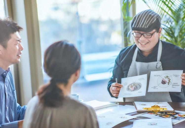 MARINE TOWER WEDDING マリンタワー ウエディング(旧THE HOUSE yokohama)。料理。シェフと相談して作るふたりだけの完全オーダーメイド料理
