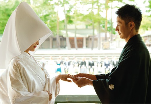 身曾岐神社。挙式会場。指輪の交換を通して夫婦が終生ともに歩むことを契る「契輪の儀」