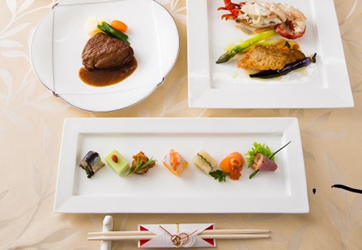 TONAMI翔凜館(砺波翔凜館)。料理。彩り豊かな盛り付けの料理が揃い、目で見ても楽しめます