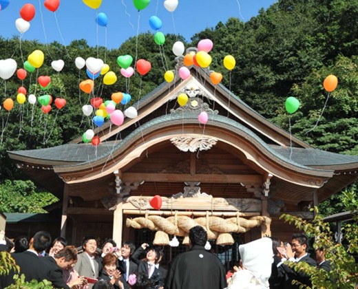 出雲記念館。演出・小物。出席者全ての幸せを祈って放つバルーンリリース
