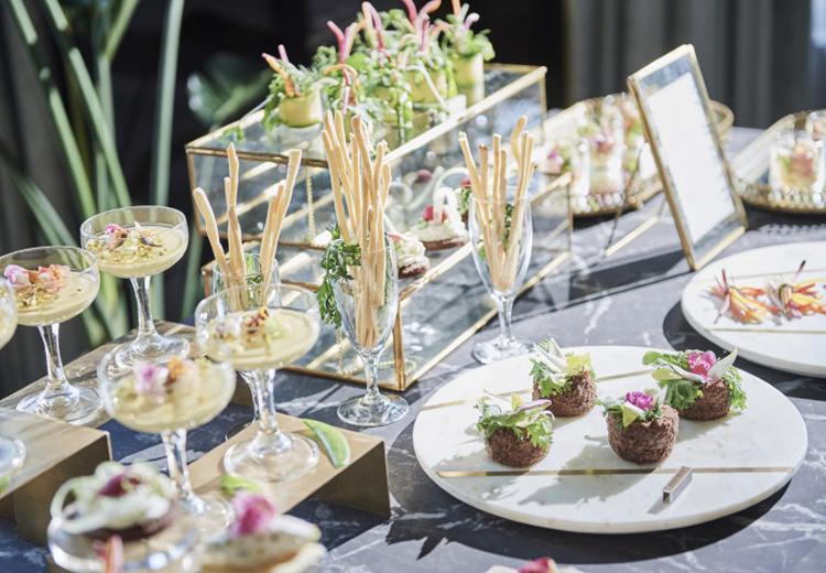 呉竹荘。料理。オードブルやスイーツ、お茶漬けなど多彩なビュッフェが可能