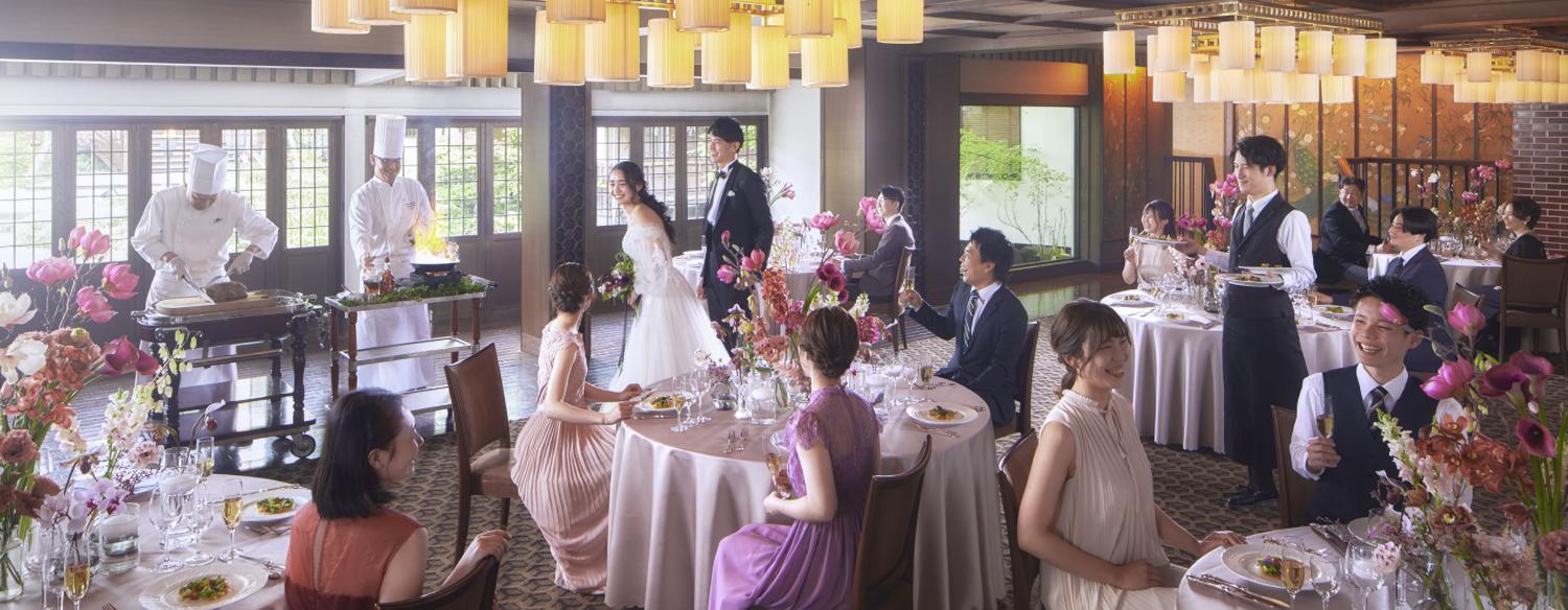 EXEX GARDEN(エグゼクス ガーデン)。披露宴会場。オリエンタルな雰囲気が漂う『The Oriental Terrace』。四季折々の景色が美しい庭園がパーティーを彩ります