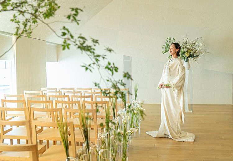 MIRAIE Wedding（ミライエ ウエディング）。挙式会場。華やかなウェディングドレスはもちろん、和装も美しく映えます