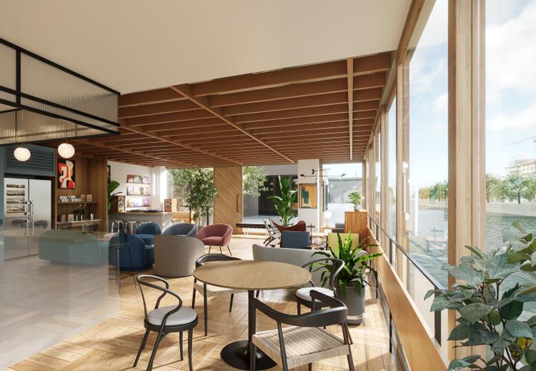 UNWEDDING 中之島(アンウェディング 中之島)。披露宴会場。水上のロケーションを堪能できる『リビングルーム』