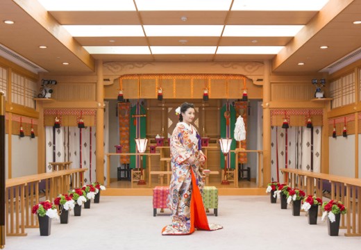 シーサイドホテル舞子ビラ神戸。挙式会場。総檜造りの『飛翔殿』では、本格的な神前式が実現