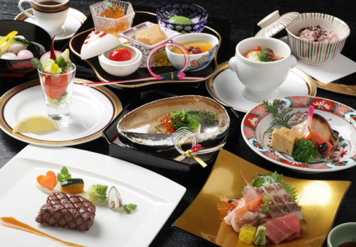 京都ガーデンパレス。料理。和食とフレンチが両方楽しめる和洋折衷コース、和食寄りの一例