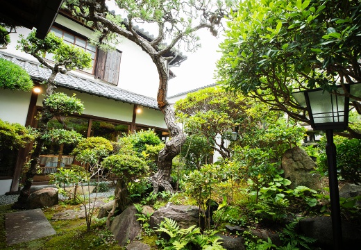 The 華紋(ザ カモン)。披露宴会場。縁起が良い「三鈷の松」をはじめ四季折々の植物が彩る日本庭園