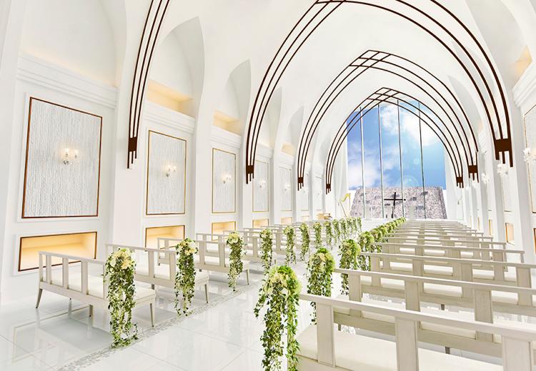 ララシャンス迎賓館 高知。挙式会場。明るい陽光と水しぶきの煌めきに包まれた美しい空間