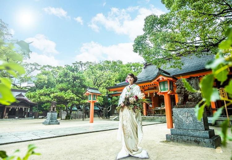 HOTEL NEW OTANI HAKATA(ホテルニューオータニ博多)。挙式会場。1,800年以上の歴史を持つ筑前住吉神社での神社挙式