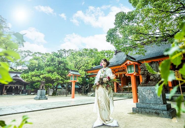 HOTEL NEW OTANI HAKATA（ホテルニューオータニ博多）。挙式会場。1,800年以上の歴史を持つ筑前住吉神社での神社挙式