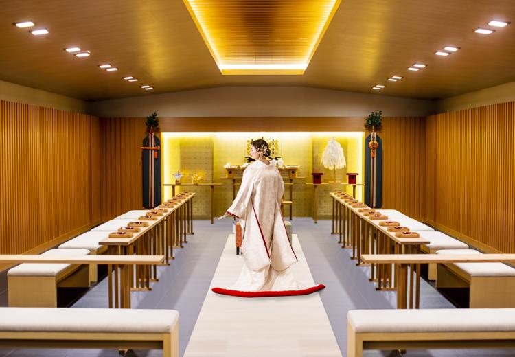 Hilton Fukuoka Sea Hawk（ヒルトン福岡シーホーク）。挙式会場。神殿『絲』。最大100名まで列席することができます