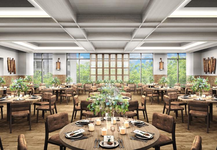 ルクリアモーレ福岡。披露宴会場。シックな趣の『モダンクリスタル』。ゲストも寛いで過ごせます