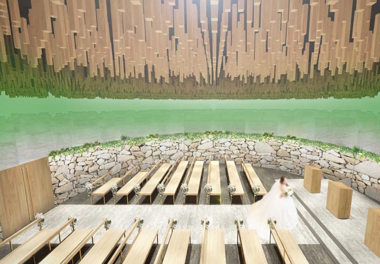 ホテルフラッグス 諫早。挙式会場。まるで森の中にいるかのような幻想的な雰囲気が漂います