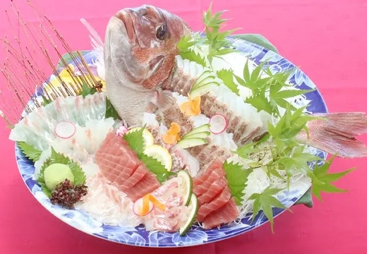 アマクササンタカミングホテル。料理。天草の豊かな海が育てた新鮮な海の幸を贅沢に使ったお造り