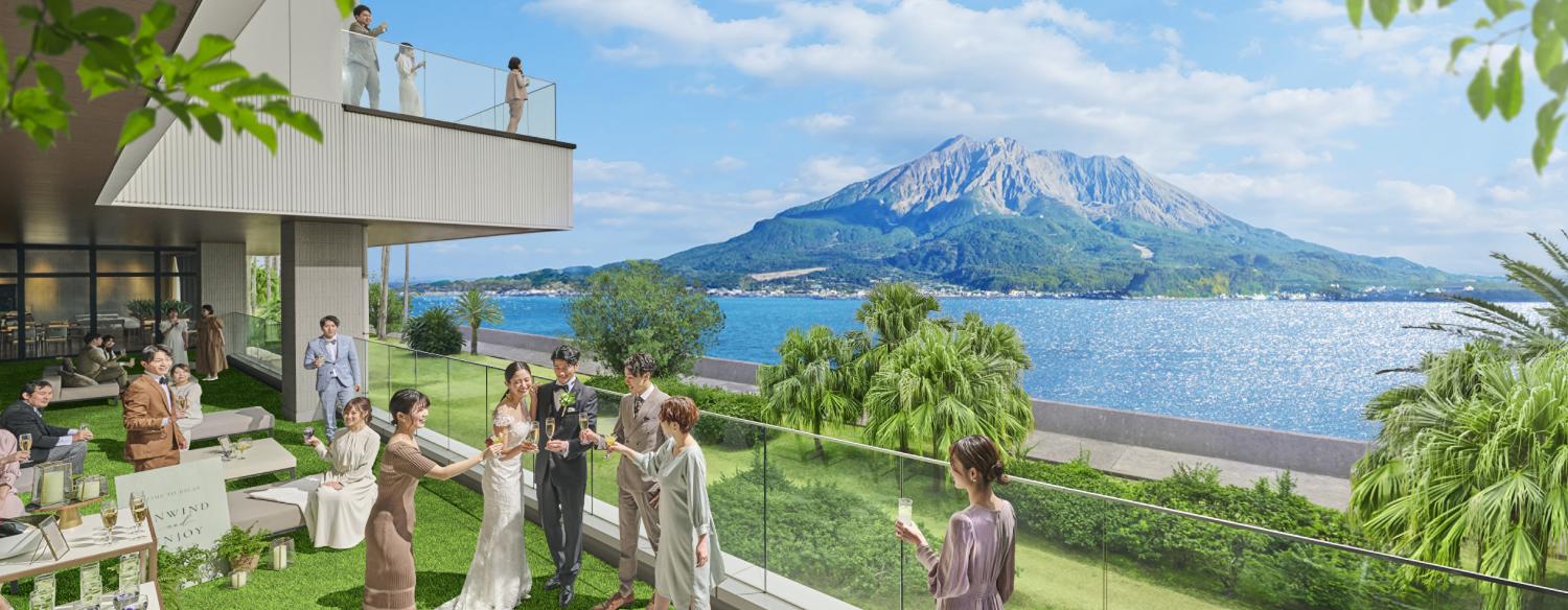 THE BAYSUITE SAKURAJIMA TERRACE（ザ・ベイスイート 桜島テラス）。演出・小物。桜島を一望できるラウンジも、ウェルカムパーティーやスイーツビュッフェなどを行えば、ゲストとの語らいの場となります