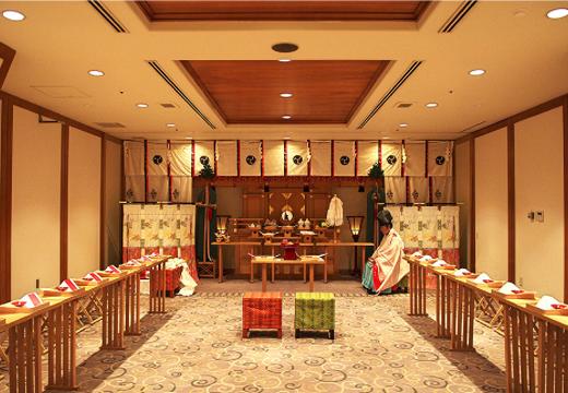 THE NAHA TERRACE(ザ ナハテラス)。挙式会場。日本の伝統美を感じる、古式ゆかしく厳かな神前式