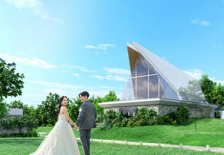 THE SURF BEACHSIDE TERRACE（ザ・サーフ ビーチサイドテラス）。挙式会場。プライベート感を重視し、小高い場所に立つ独立型チャペル